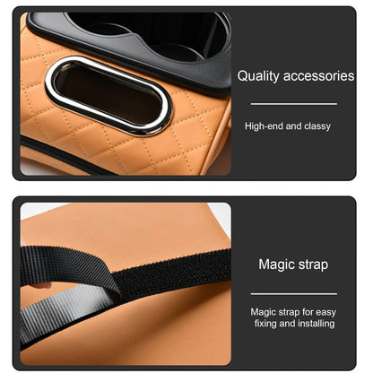 COMFORT orange quilted faux leather car console organizer with cup holders and tissue box slot