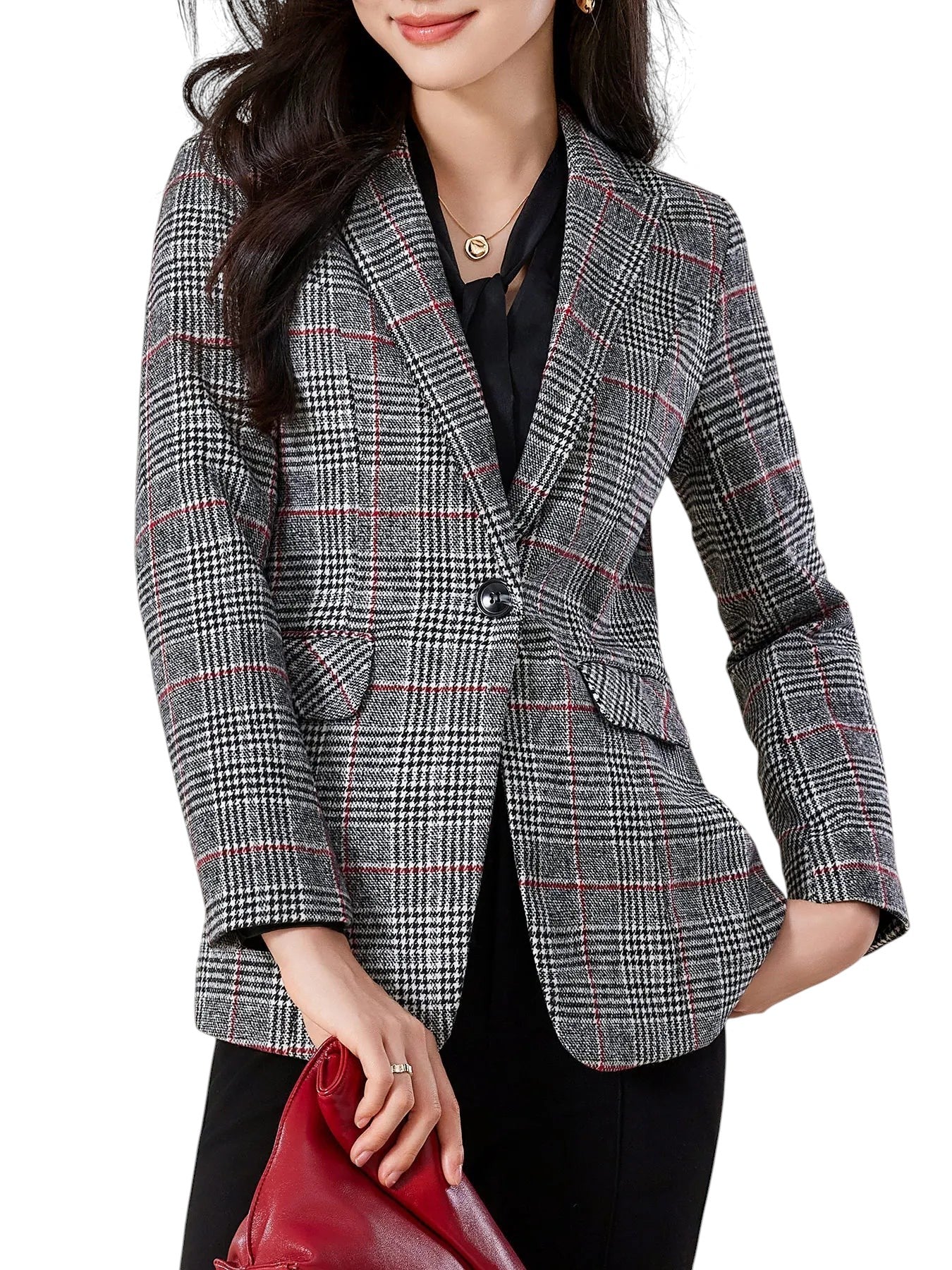 Women's Plaid Patterned Blazer Jacket