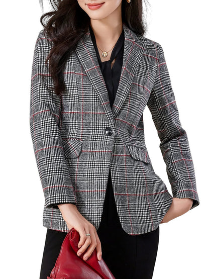 Women's Plaid Patterned Blazer Jacket