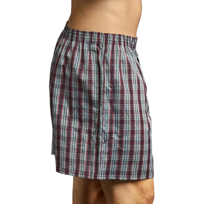 COMFORTHere's a 3-pack of men's woven boxer briefs in a classic red, white, and green plaid pattern. Features an elastic waistband and button fly.