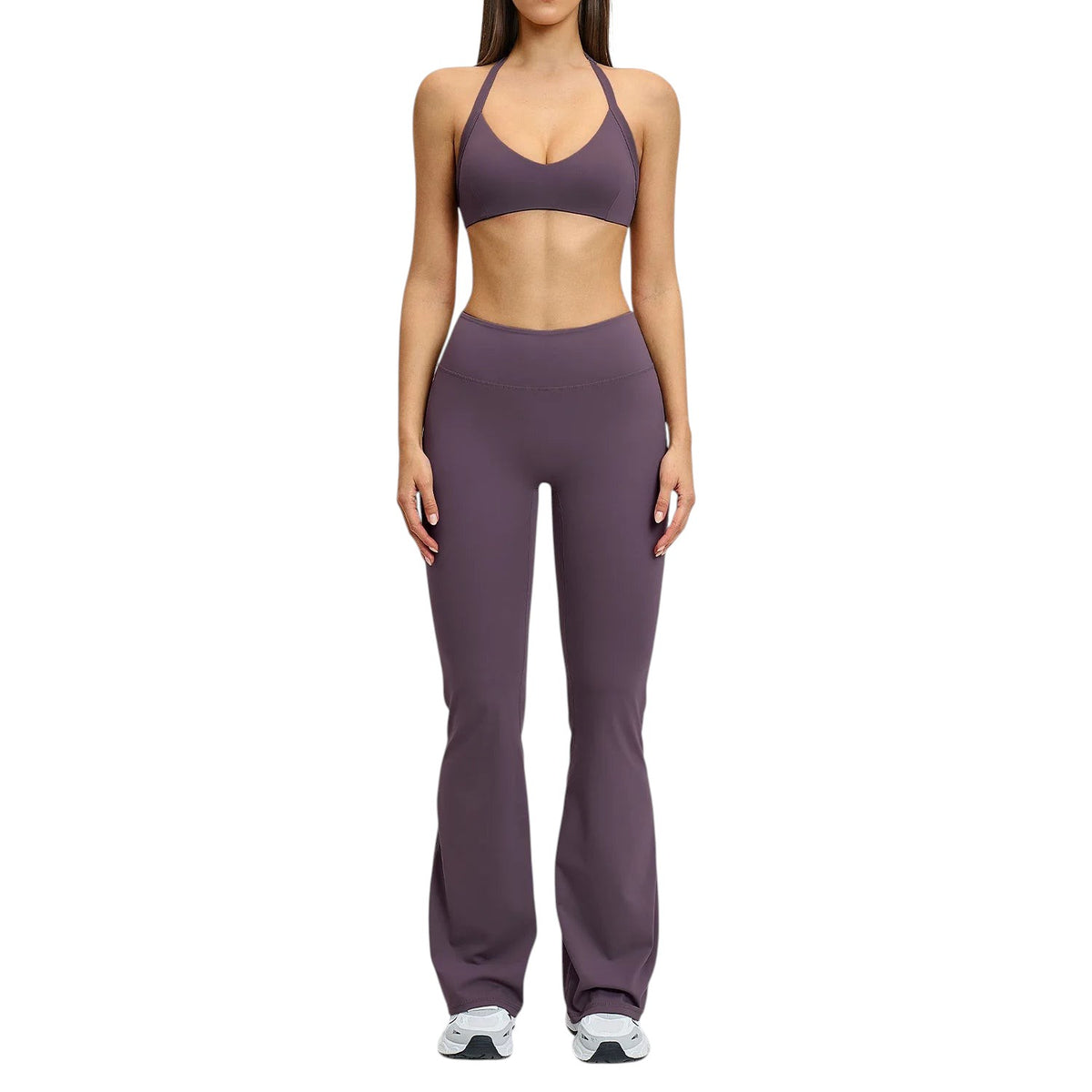 Comfort Women's High Waisted Flare Yoga Pants Eggplant Set