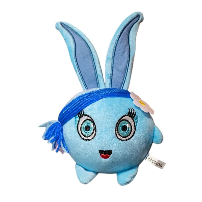 COMFORTH plush blue bunny toy with big eyes, blue headband, and a flower accent. Soft and cuddly for children.