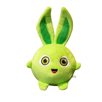 COMFORTH plush bunny toy, a round, lime green stuffed animal with large embroidered eyes and a smiling mouth, perfect for children.