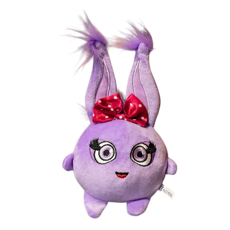COMFORTH plush purple bunny toy with red polka dot bow and embroidered eyes, perfect for children.