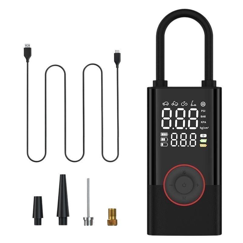 COMFORTH Portable Digital Tire Inflator with built-in LED light and digital display showing PSI, BAR, KPA, Kg/cm².