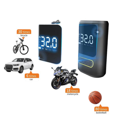 COMFORTH Portable Digital Tire Inflator with LED light, displays pressure in PSI, Bar, KPa, Kg/cm². Inflates car, motorcycle, bicycle tires & basketballs.