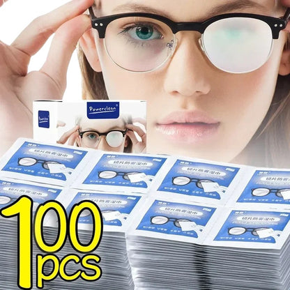 COMFORT Powerclean anti-fog wipes for eyeglasses, sunglasses, and goggles. 100 individually wrapped wipes for clear vision.