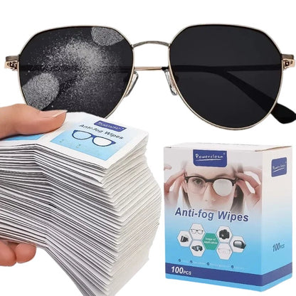 COMFORT Powerclean Anti-fog Wipes for eyewear, individually packaged for on-the-go use. Includes 100 wipes.