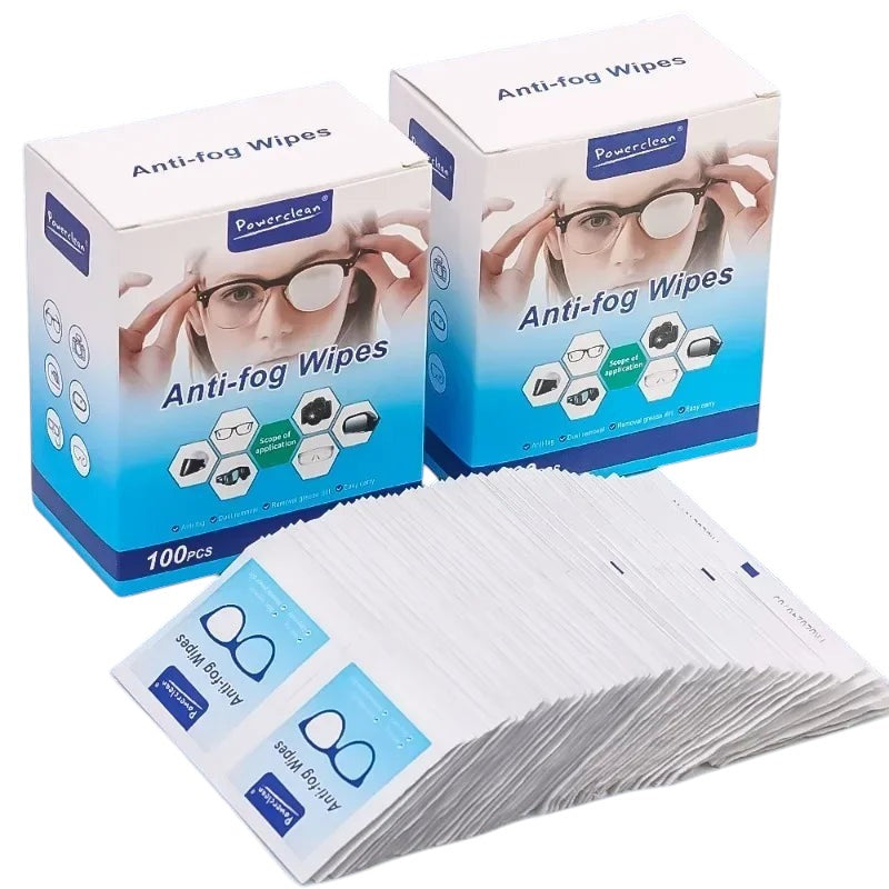 COMFORTH Powerclean Anti-fog Wipes for eyeglasses, sunglasses, and goggles. Individually packaged for on-the-go clarity.