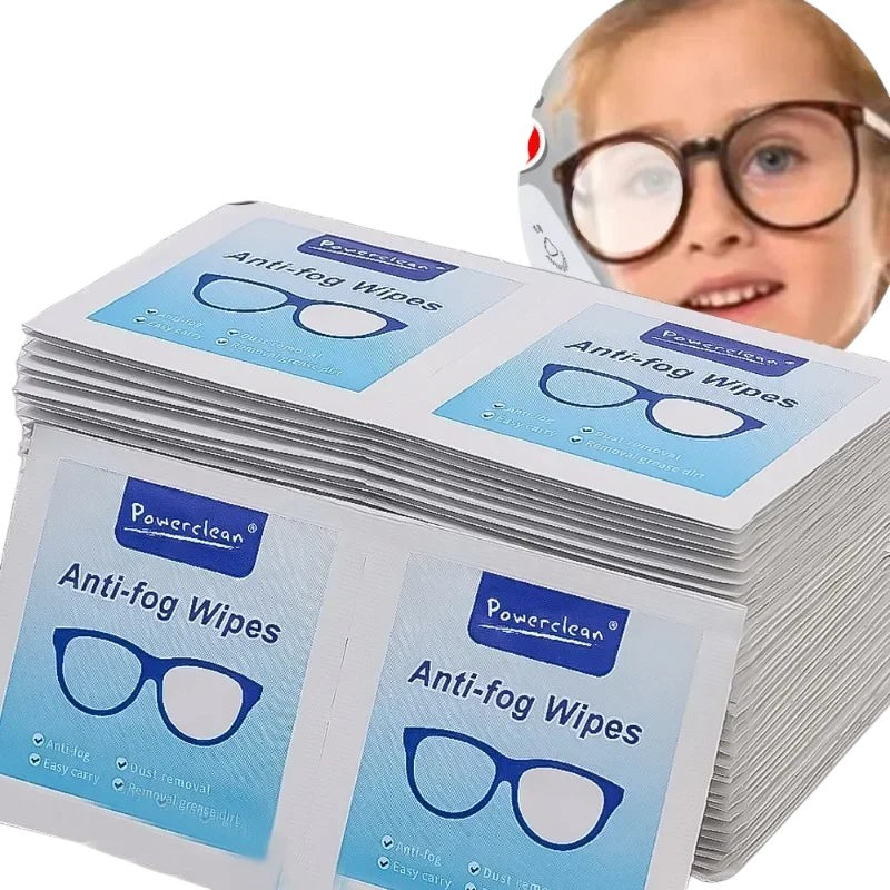 COMFORT Powerclean Anti-fog Wipes for Eyewear, individually packaged for easy carry and dust removal.