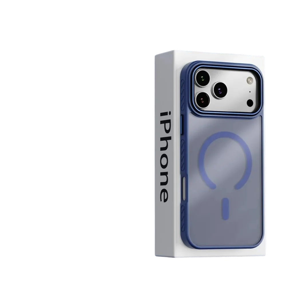 COMFORTH protective phone case with magnetic ring for iPhone, blue frosted back and frame, shock-absorbent.