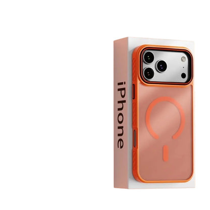 COMFORTH orange protective phone case with magnetic ring for iPhone, shock-absorbent material, MagSafe compatible.
