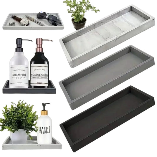 COMFORTH Rectangular decorative tray in white marble finish, grey, and black. Ideal for countertop organization.