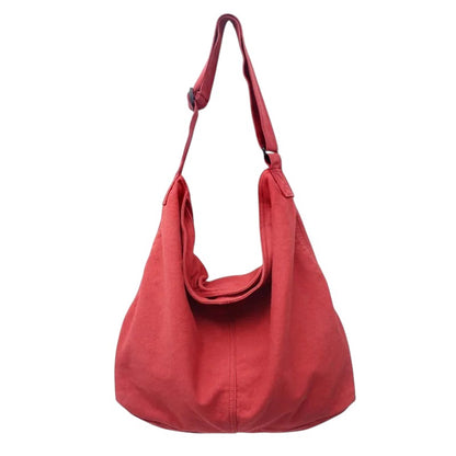 COMFORT red canvas shoulder tote bag with adjustable strap, perfect for everyday use.
