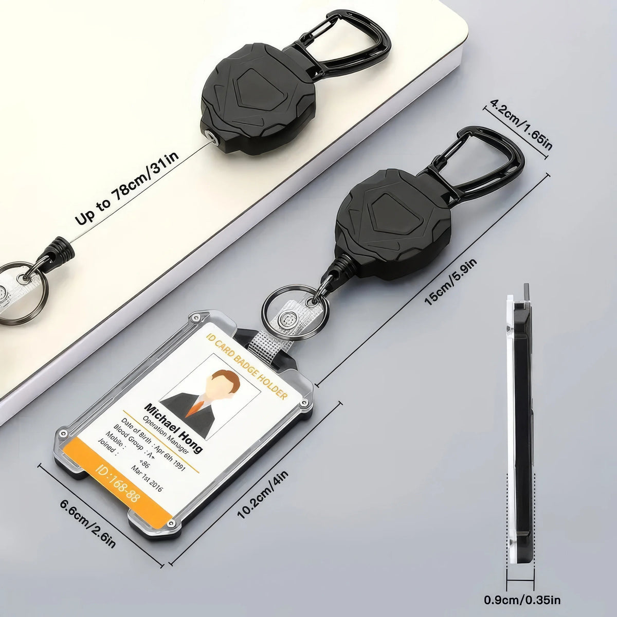 Retractable ID Card Badge Holder with Carabiner Clip
