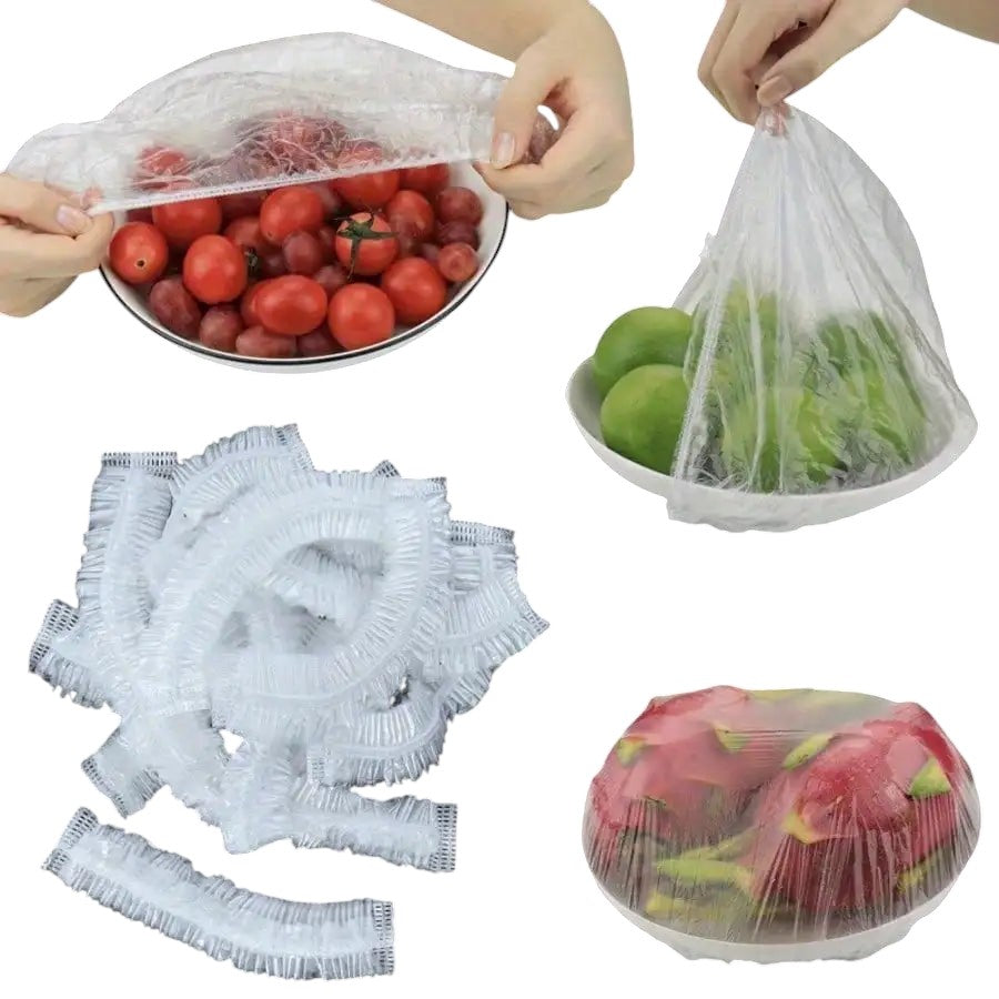 COMFORTH Reusable food storage covers sealing bowls of fruit and vegetables. Elasticized edges ensure a snug fit.