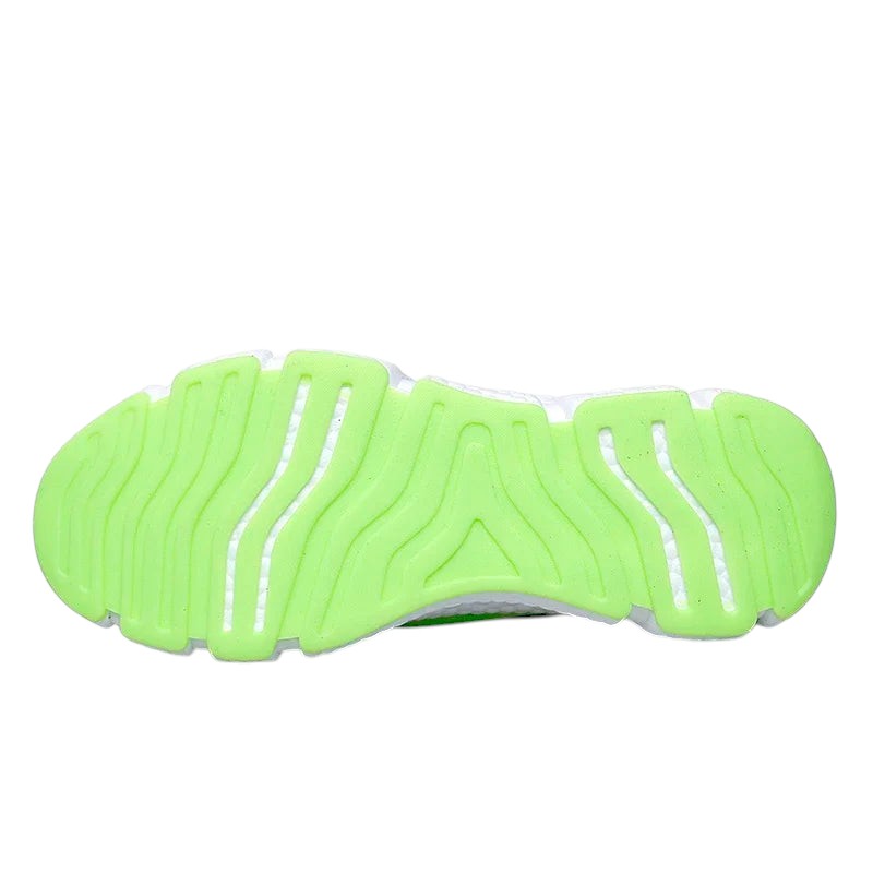 COMFORTH running sneakers with bright green rubber sole and white cushioning. Designed for athletic performance.