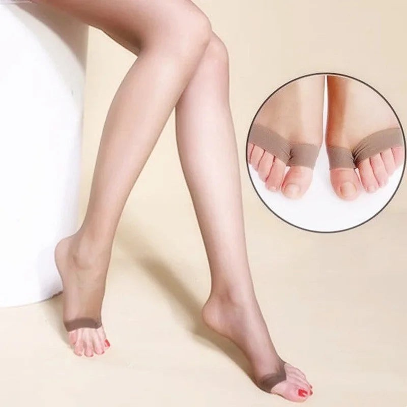 COMFORT sheer toe-less pantyhose in a natural skin tone, made from a breathable nylon blend.