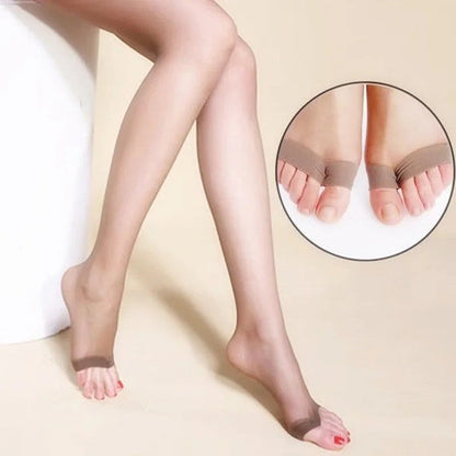COMFORT sheer toe-less pantyhose in a natural skin tone, made from a breathable nylon blend.