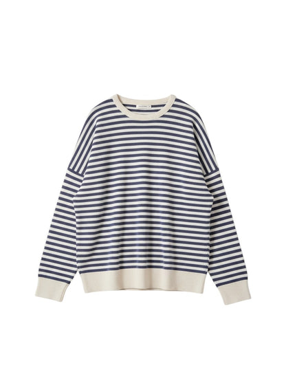 COMFORTH navy and white striped long sleeve crew neck knit sweater