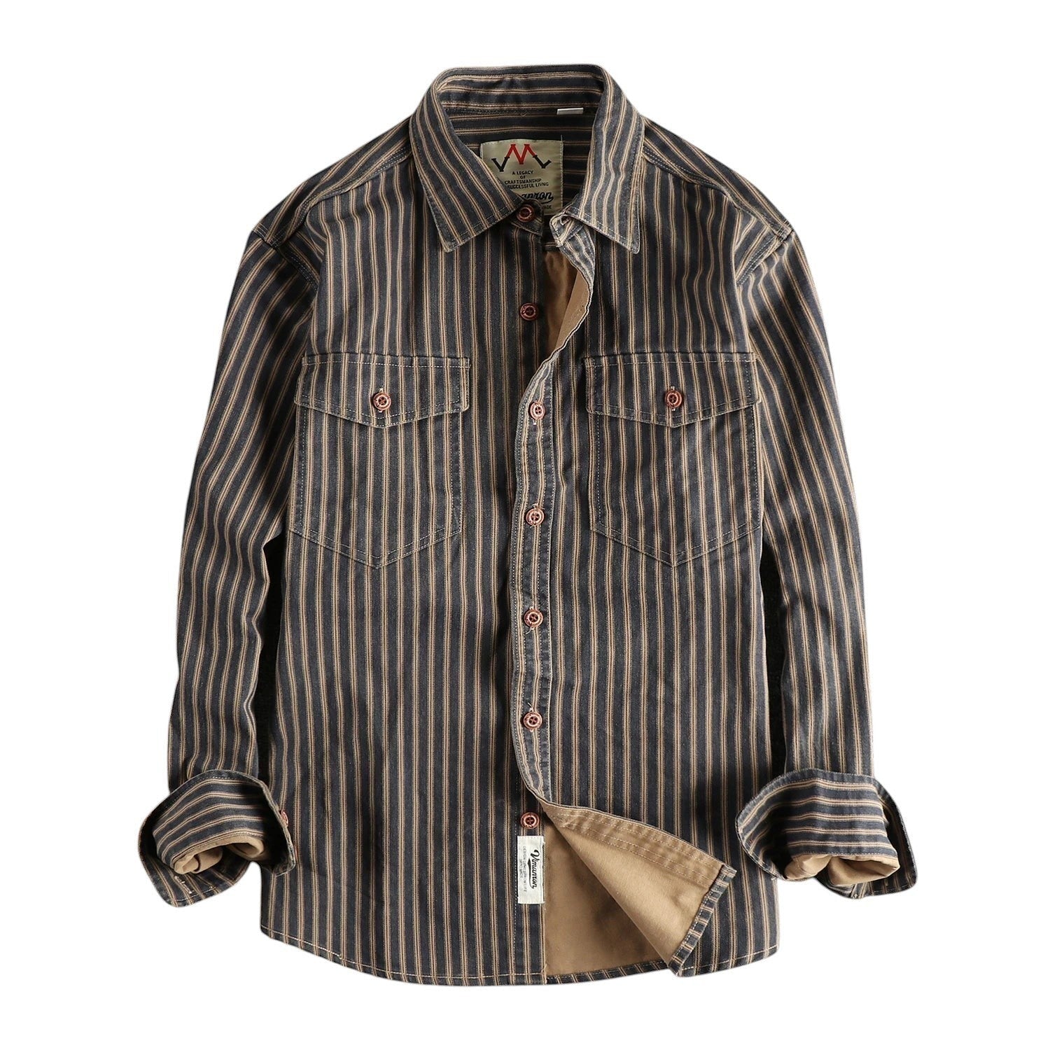 COMFORTH Men's striped long sleeve button-up shirt with two chest pockets and a relaxed fit.