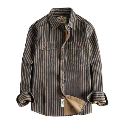 COMFORTH Men's striped long sleeve button-up shirt with two chest pockets and a relaxed fit.