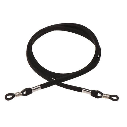 COMFORT black suede eyeglass chain strap with adjustable silicone loops and silver connectors