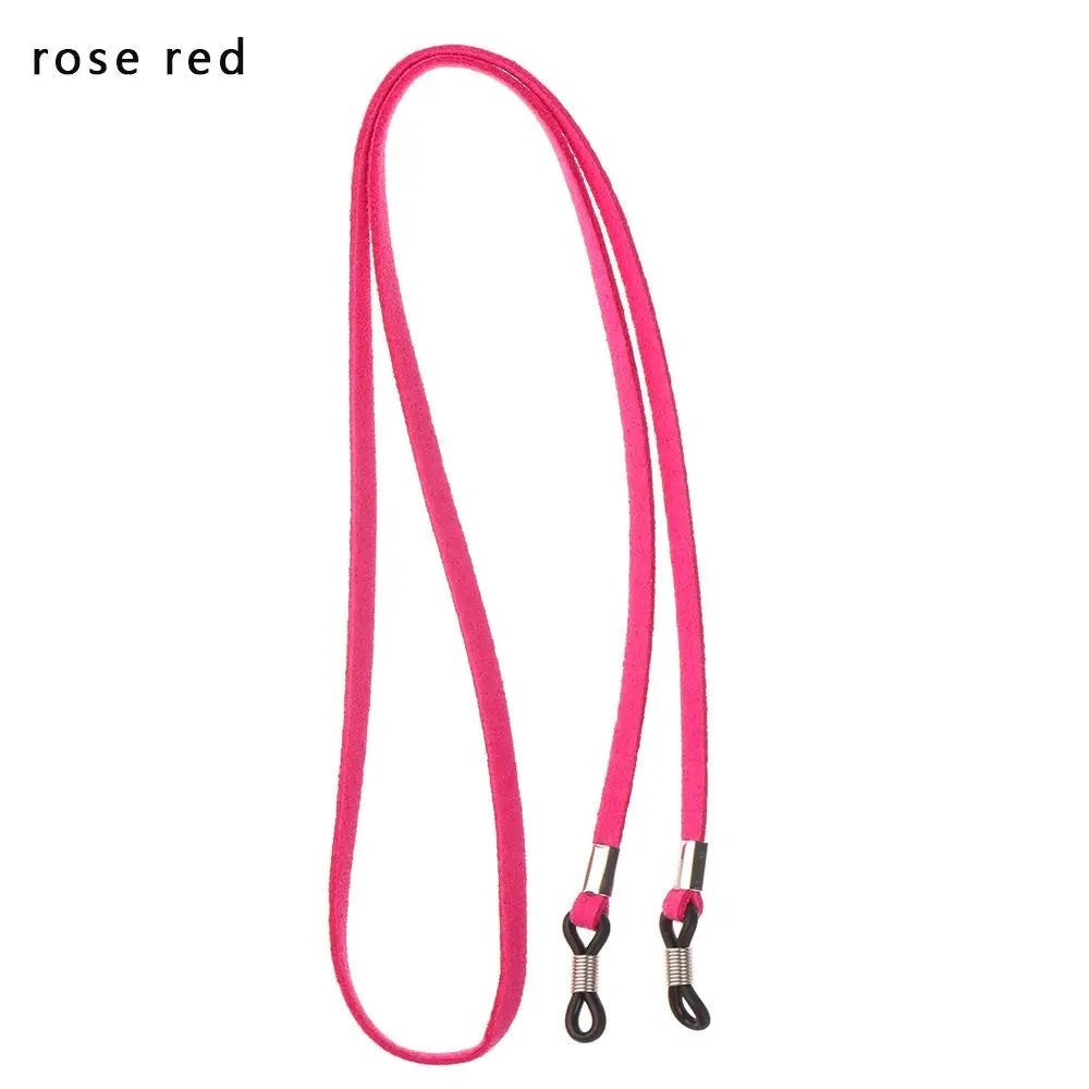 COMFORT rose red suede eyeglass chain strap with adjustable silicone loops for glasses