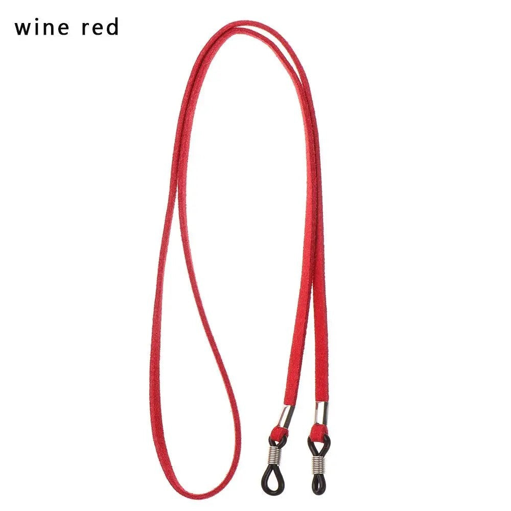 COMFORT wine red suede eyeglass chain strap with adjustable silicone loops