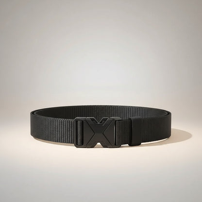 COMFORTH black nylon tactical belt with quick-release alloy buckle, adjustable fit for versatile use.