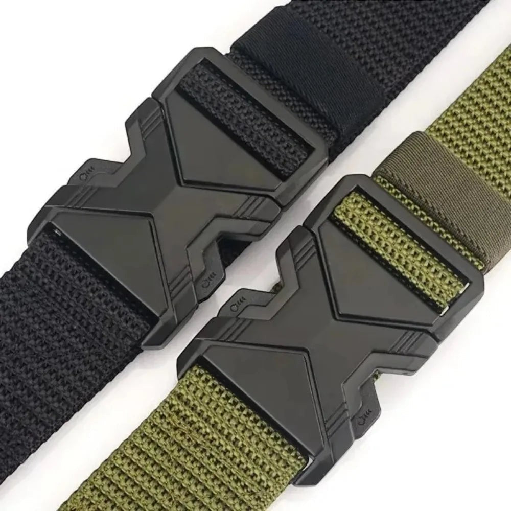 COMFORTH tactical belt with quick release buckle in black and olive green nylon webbing.