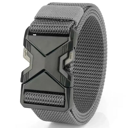 COMFORTH gray nylon tactical belt with quick-release alloy buckle, adjustable and durable for everyday wear.