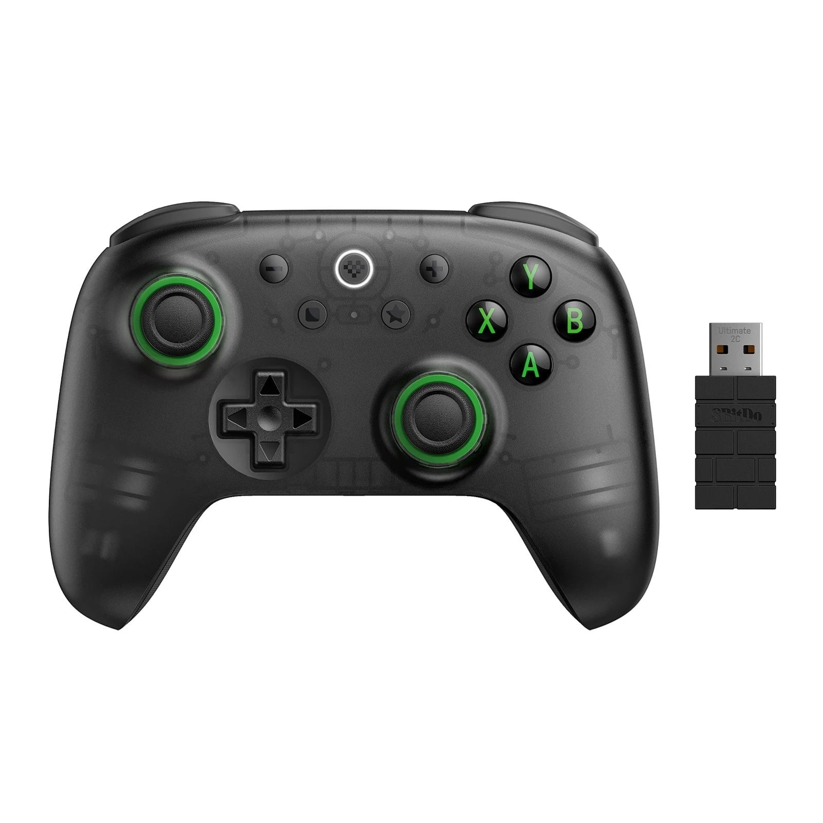 COMFORTH Ultimate 2C Wireless Gaming Controller in black with green accents and a USB dongle.