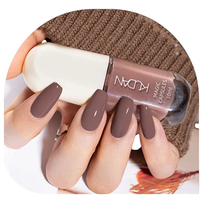 COMFORT Water-Based Peel Off Nail Polish in a muted brown shade, 10ml bottle with a white cap.