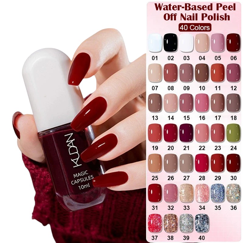 COMFORTH Water-Based Peel Off Nail Polish Collection, 40 vibrant colors, quick-drying, chip-resistant, 10ml bottles.