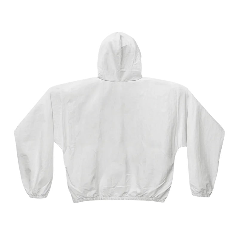 COMFORTH white lightweight hooded jacket with elasticated cuffs and hem, full-zip closure, and adjustable hood.