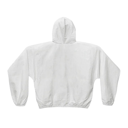COMFORTH white lightweight hooded jacket with elasticated cuffs and hem, full-zip closure, and adjustable hood.