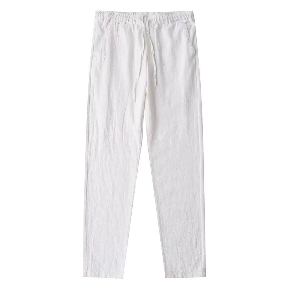 COMFORTH white linen blend drawstring casual pants with side pockets