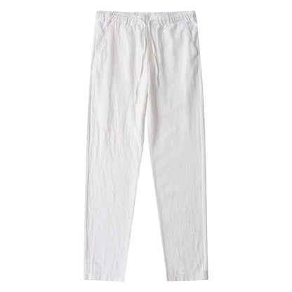 COMFORTH white linen blend drawstring casual pants with side pockets