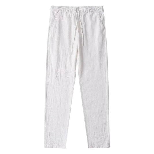 COMFORTH white linen blend drawstring casual pants with side pockets