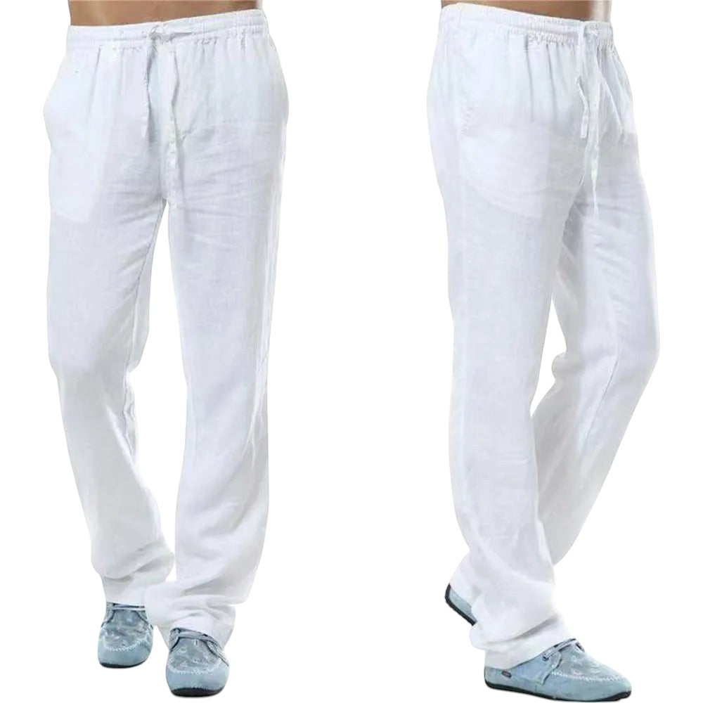 COMFORTH white linen blend drawstring casual pants with side pockets