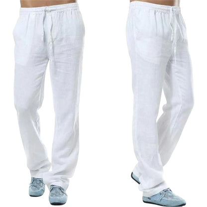 COMFORTH white linen blend drawstring casual pants with side pockets