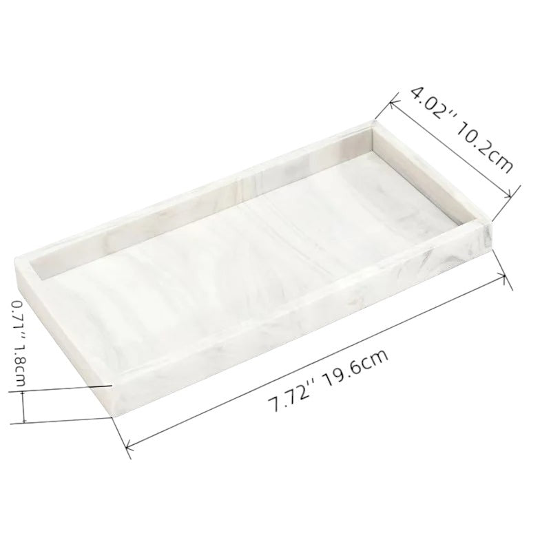 COMFORTH white marble resin rectangular decorative tray for countertop organization, 7.72" L x 4.02" W