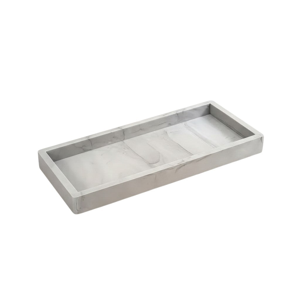 COMFORTH white marble resin rectangular decorative tray for countertop organization. Modern minimalist design.