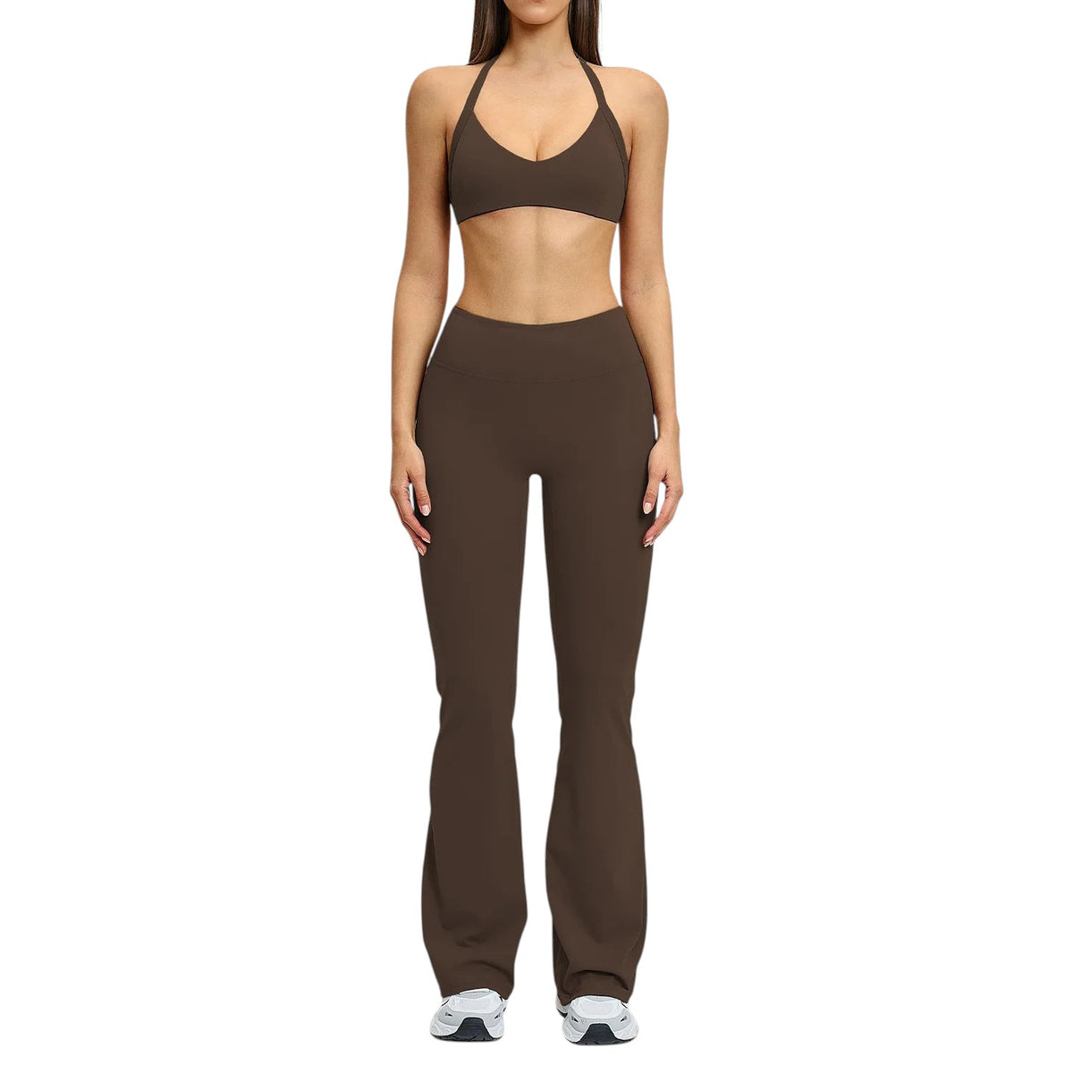 Comfort Women's High Waisted Flare Yoga Pants Black Coffee Set