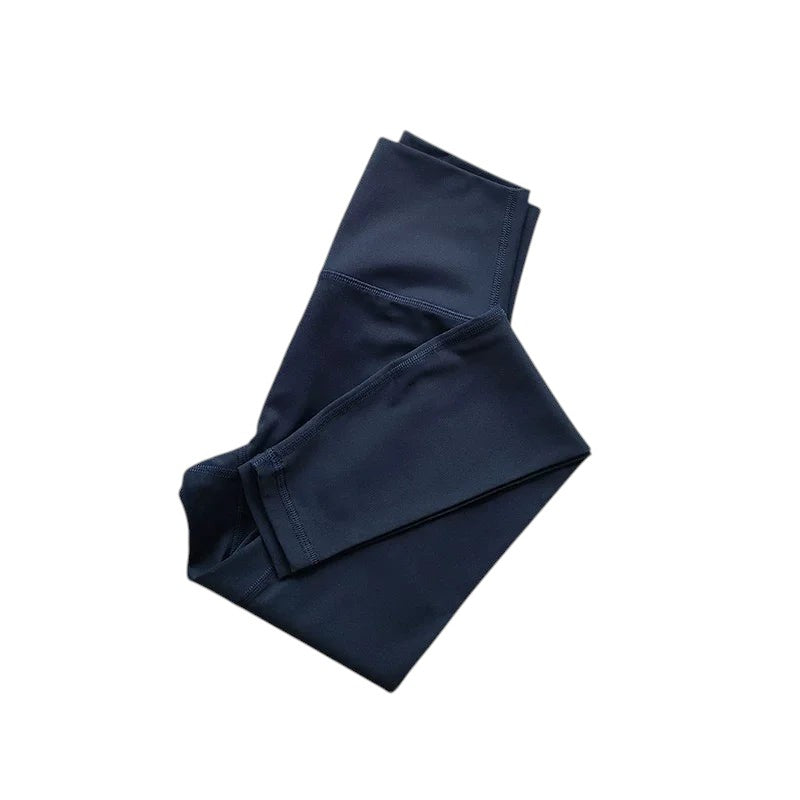 COMFORT women's navy blue high-waisted activewear leggings made from a soft, premium fabric blend.