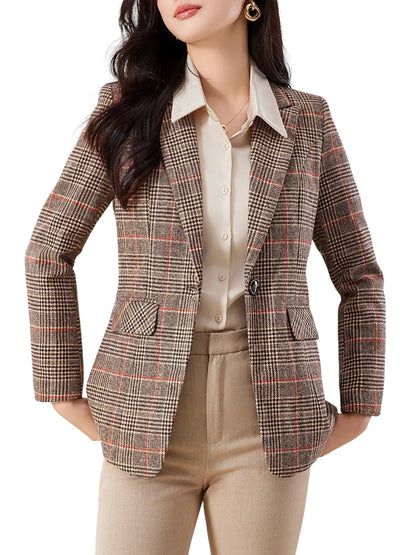 Women's Plaid Patterned Blazer Jacket