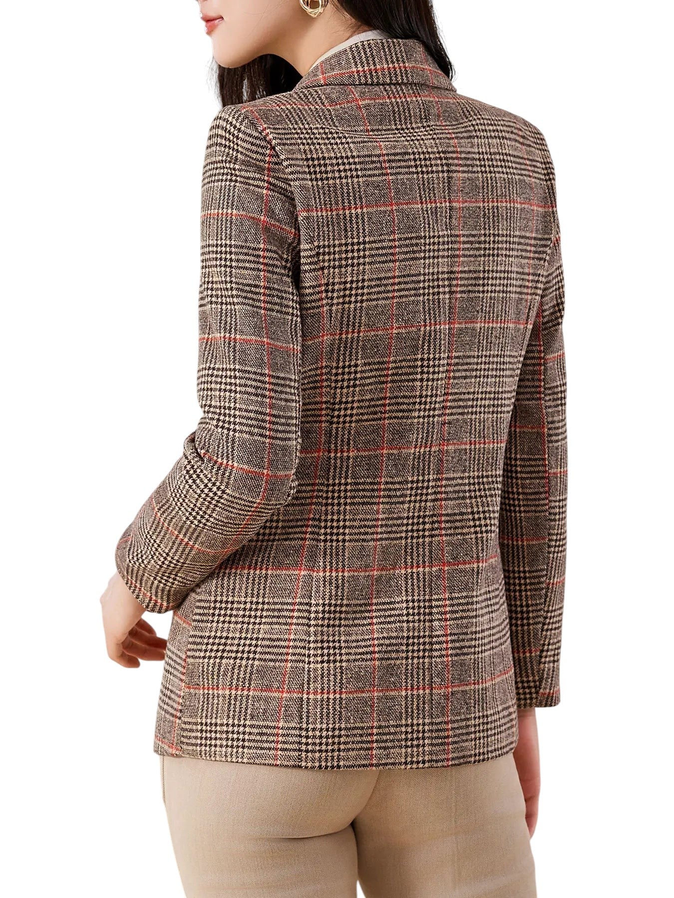 Women's Plaid Patterned Blazer Jacket
