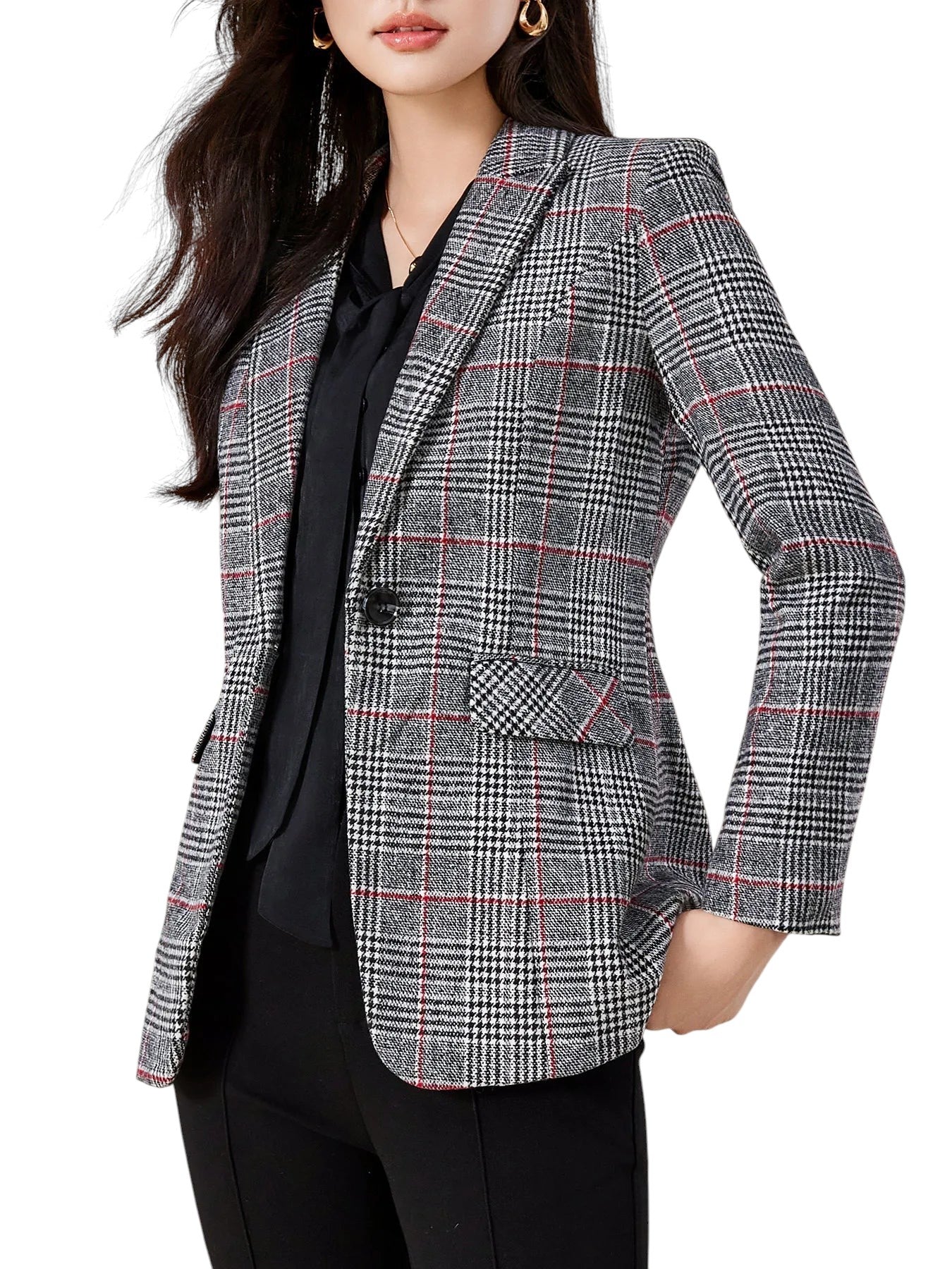 Women's Plaid Patterned Blazer Jacket