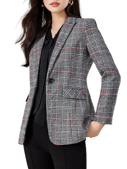 Women's Plaid Patterned Blazer Jacket